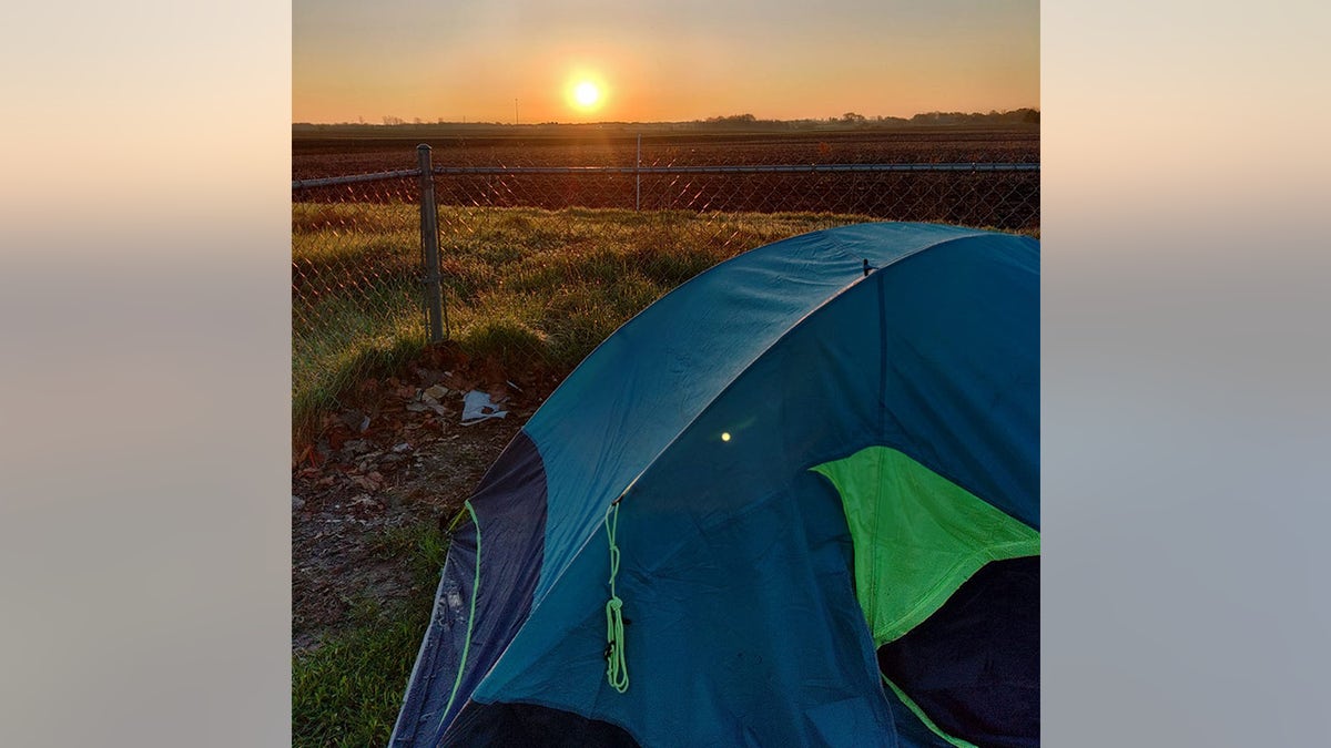 campsite at sunrise in Iowa