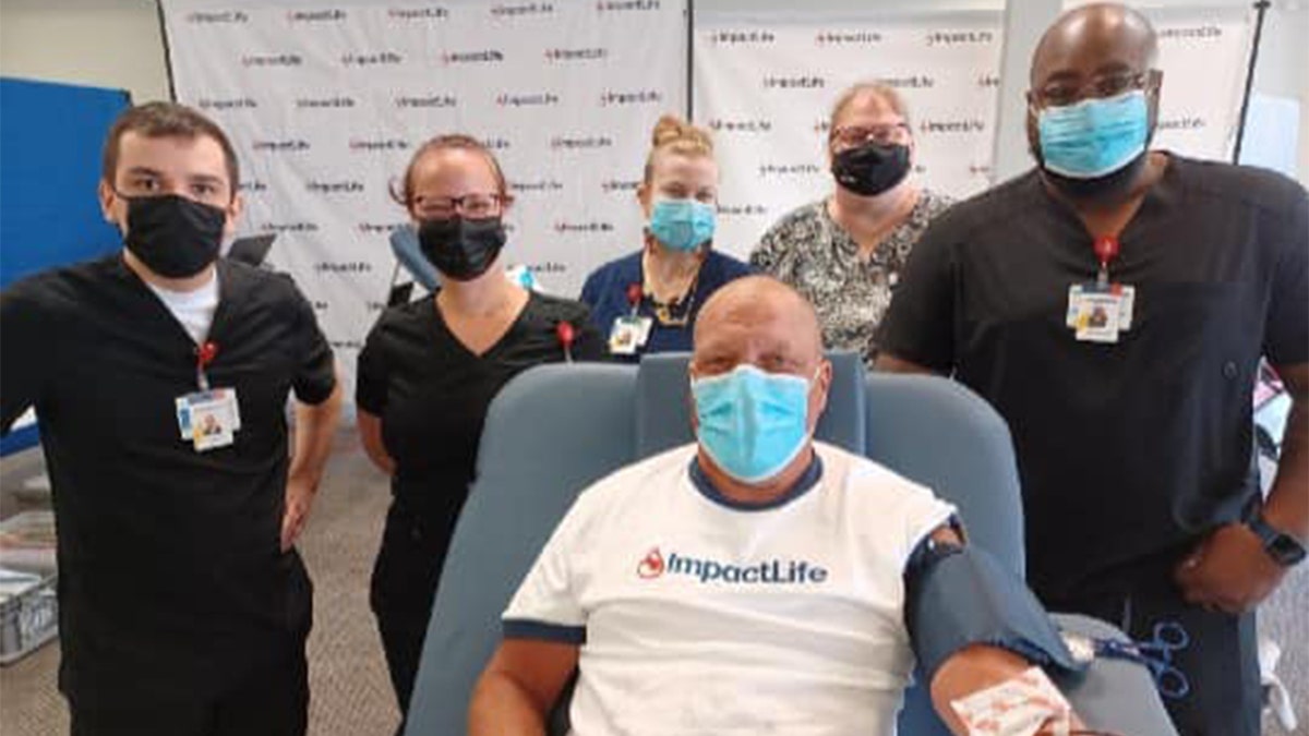 Bob Barnes donates platelets in Wisconsin