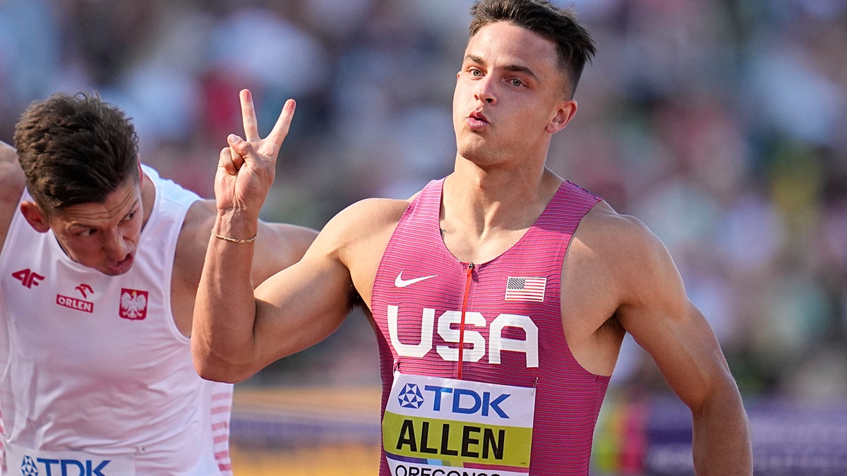 Devon Allen in a semi-final heat