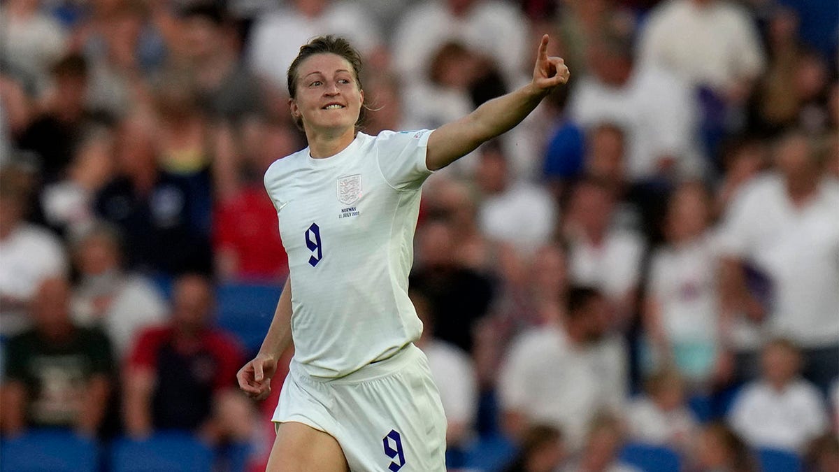 Ellen White celebrates scoring a goal