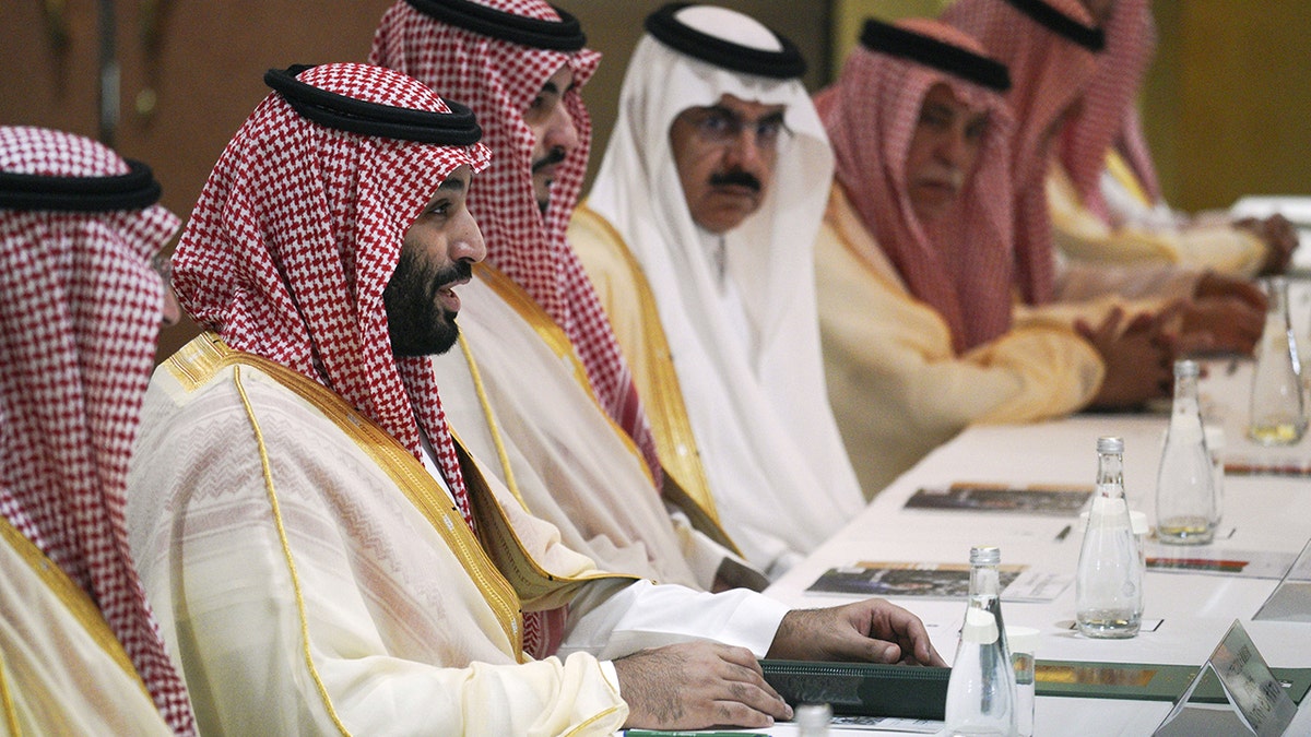 Mohammed bin Salman of Saudi Arabia speaks at meeting