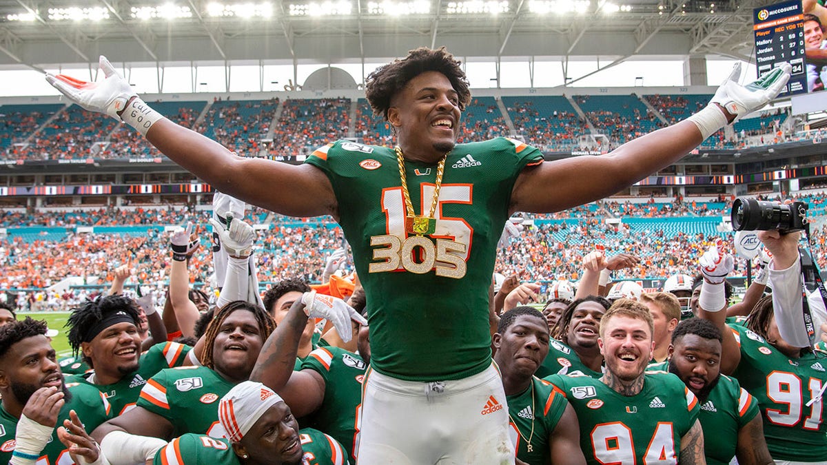 Miami shows off their turnover chain in 2019 against Central Michigan
