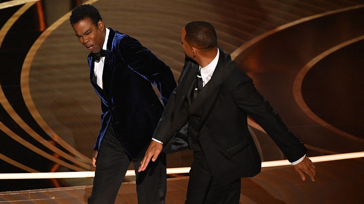 A photo of Will Smith slapping Chris Rock at the Oscars