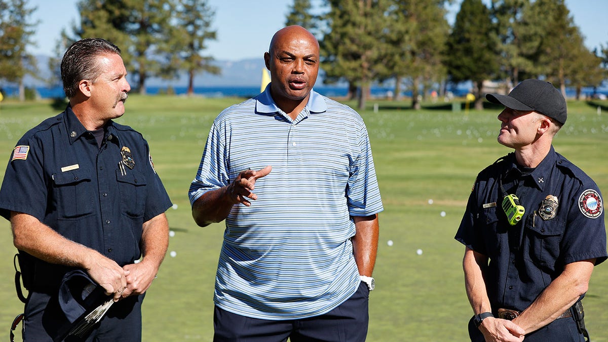 Charles Barkley before teeing off at Edgewood Tahoe Golf Course