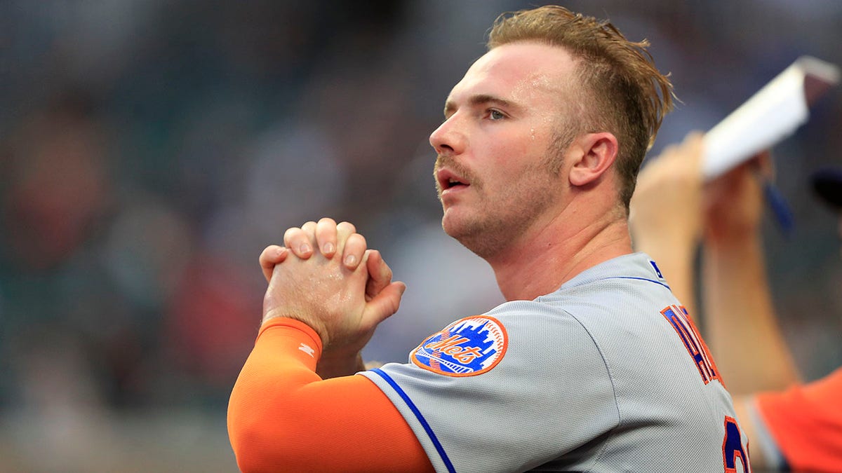 Pete Alonso of the New York Mets watches during a July 12 game