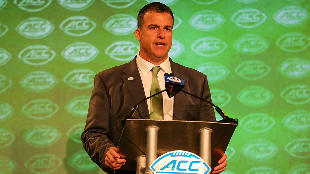 Miami Hurricanes Head Coach Mario Cristobal talks at ACC Media Days