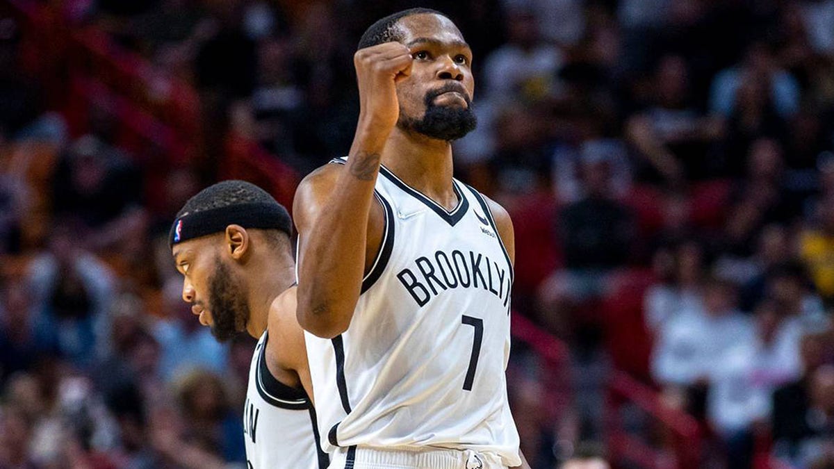 Nets star Kevin Durant against the Miami Heat in March