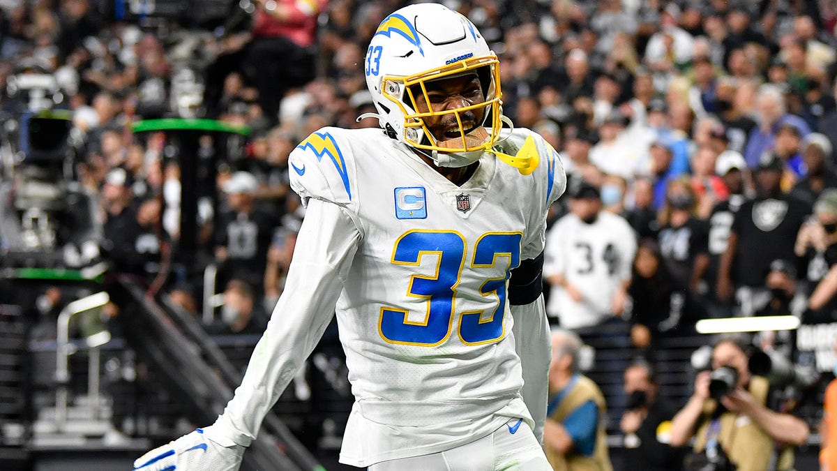 Chargers safety Derwin James plays against the Las Vegas Raiders