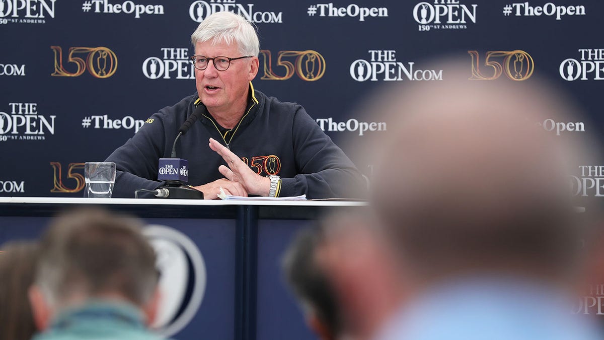Martin Slumbers speaks at a press conference one day before the 150th Open Championship