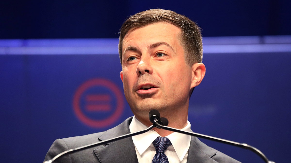 Pete Buttigieg speaks at podium