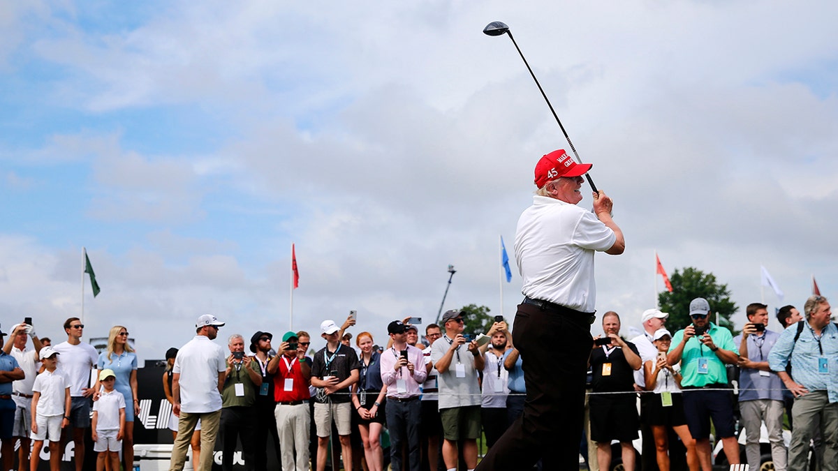 Trump tees disconnected  astatine  LIV Golf pro-am