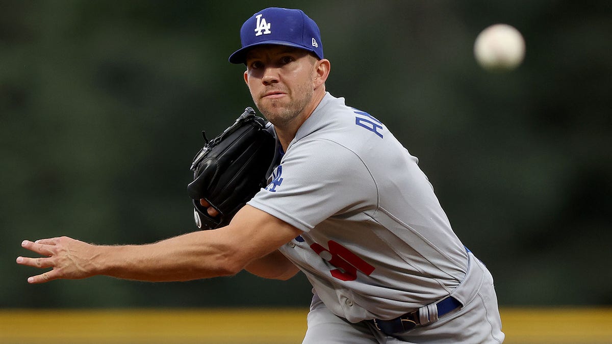 Dodgers pitcher Tyler Anderson throws against the Rockies