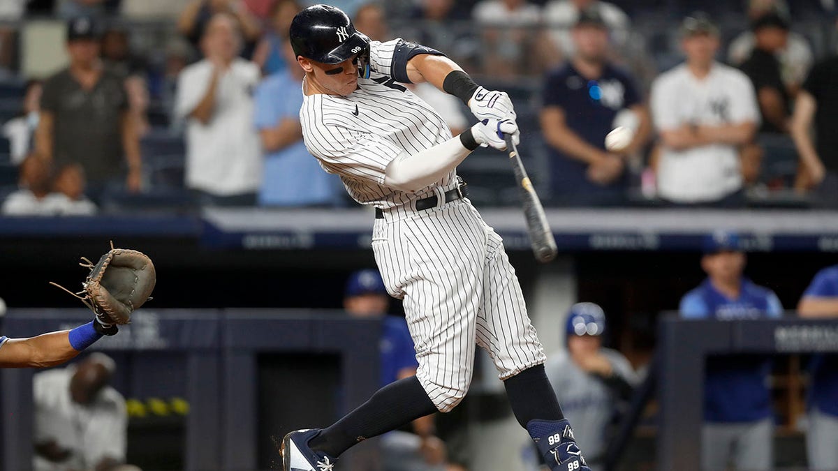 Gleyber Torres of the New York Yankees bats against the Kansas City News  Photo - Getty Images