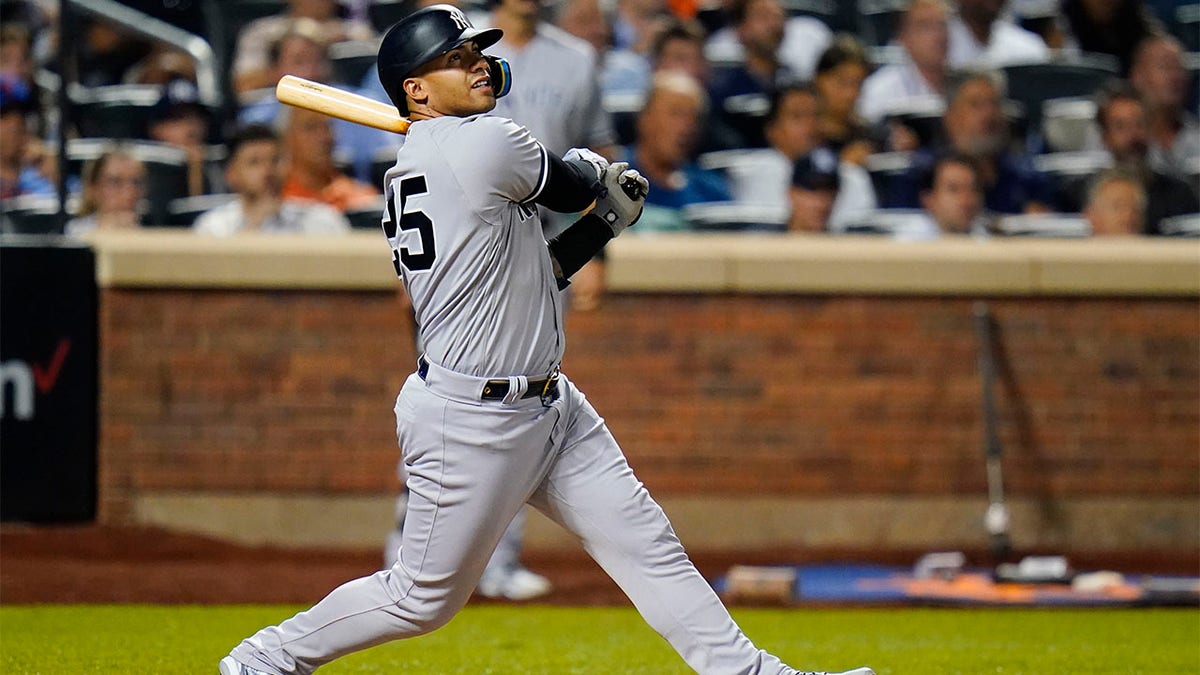 Gleyber Torres follows through on swing