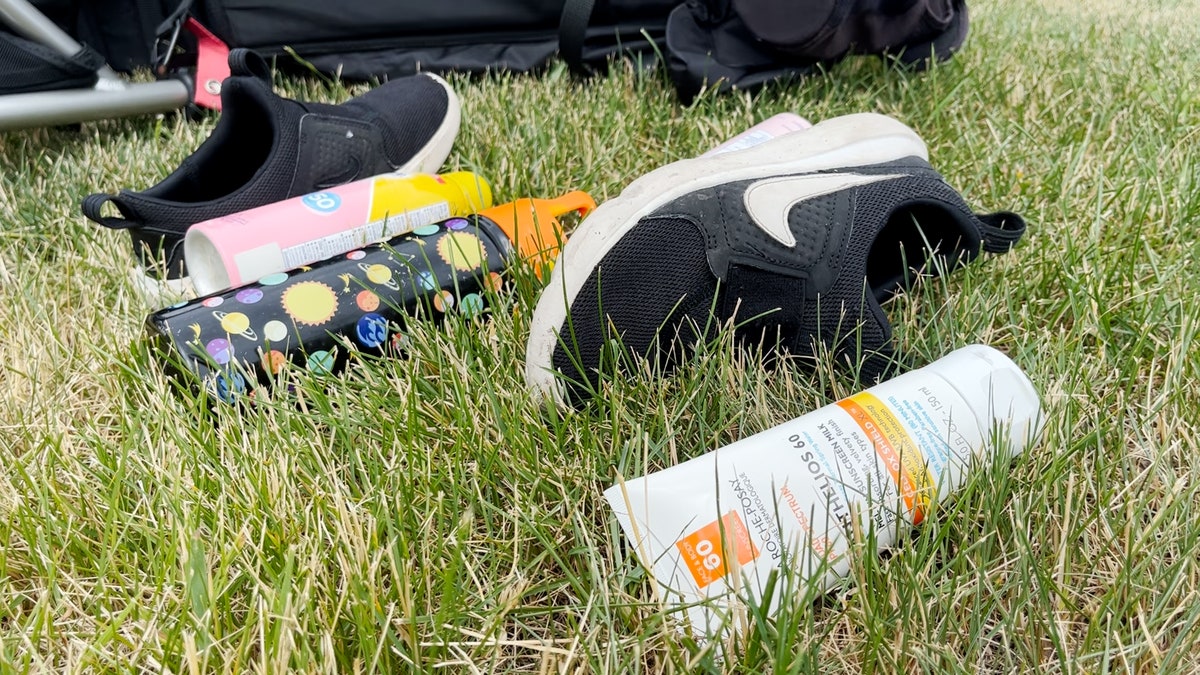 Children's shoes after Highland Park shooting
