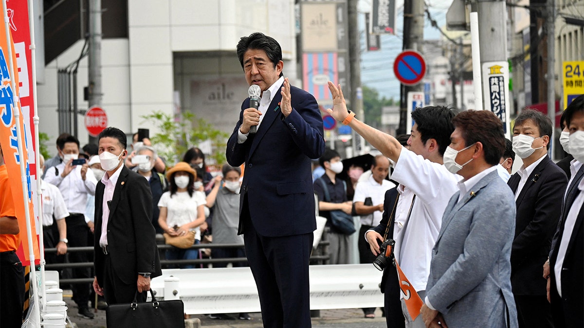Shinzo Abe is seen before being shot and killed in Japan
