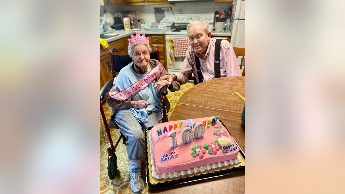 June and Hubert Malicote with birthday cake