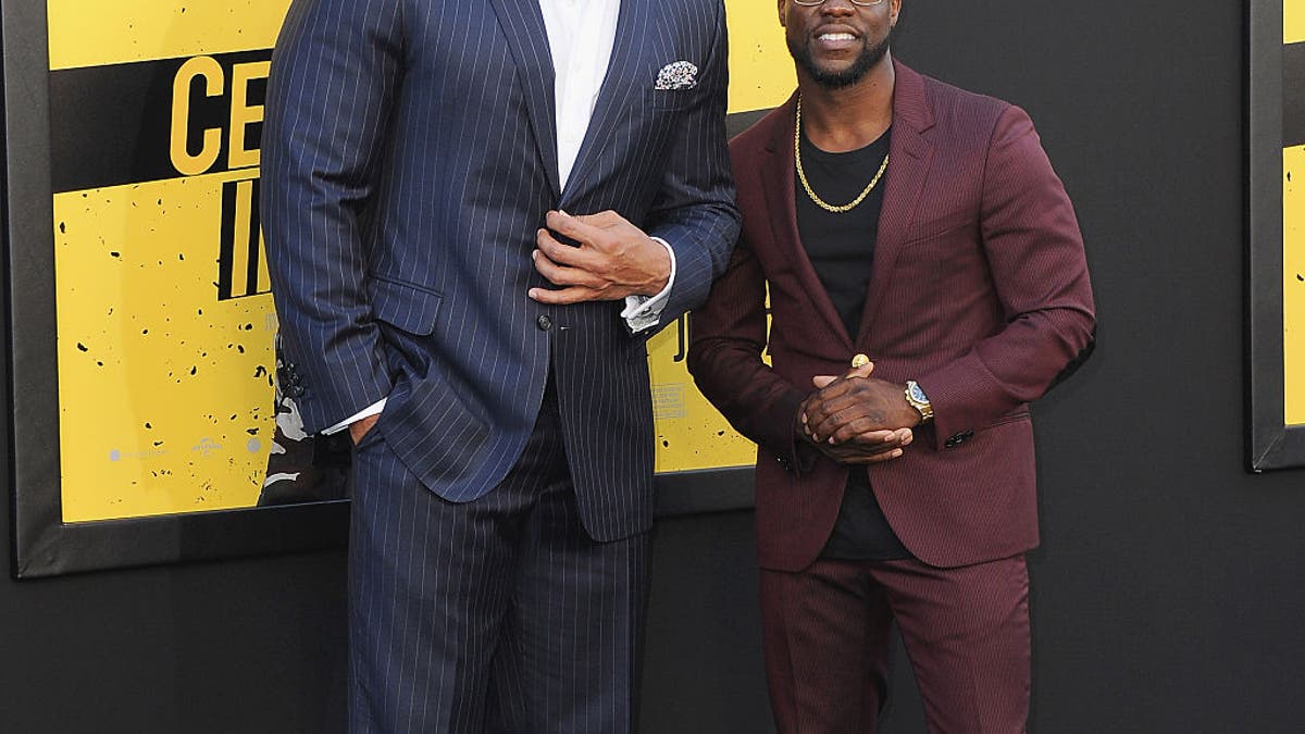 Dwayne Johnson and Kevin Hart at a premiere