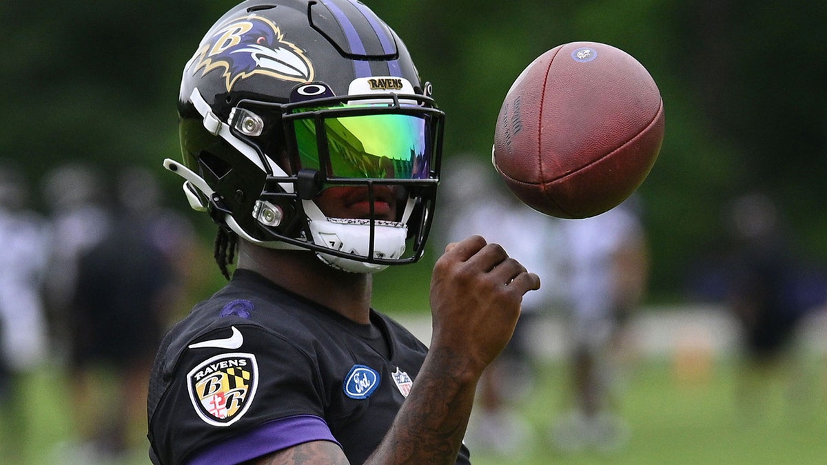 Lamar Jackson at OTAs in 2022