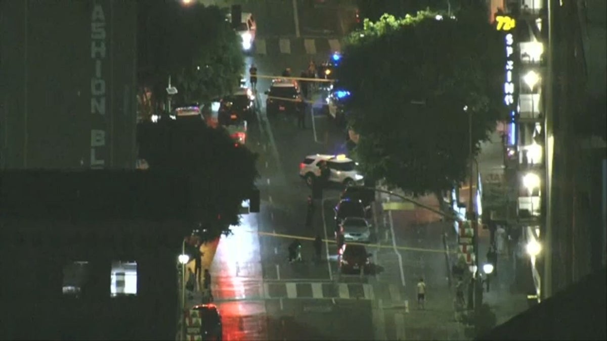 Scene of downtown Los Angeles shooting is seen from aerial footage
