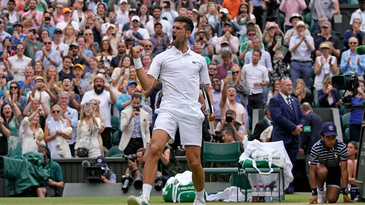 Novak Djokovic fist pumps in celebration