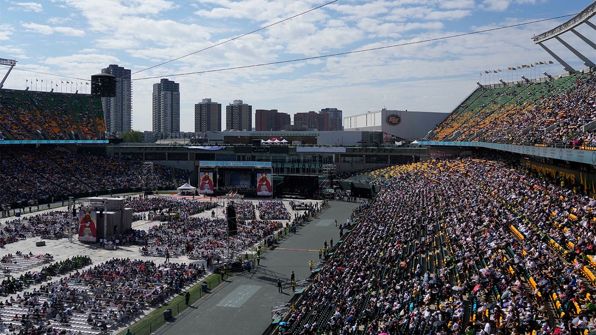 Pope Francis celebrates mass in Edmonton, Canada's Commonwealth Stadium