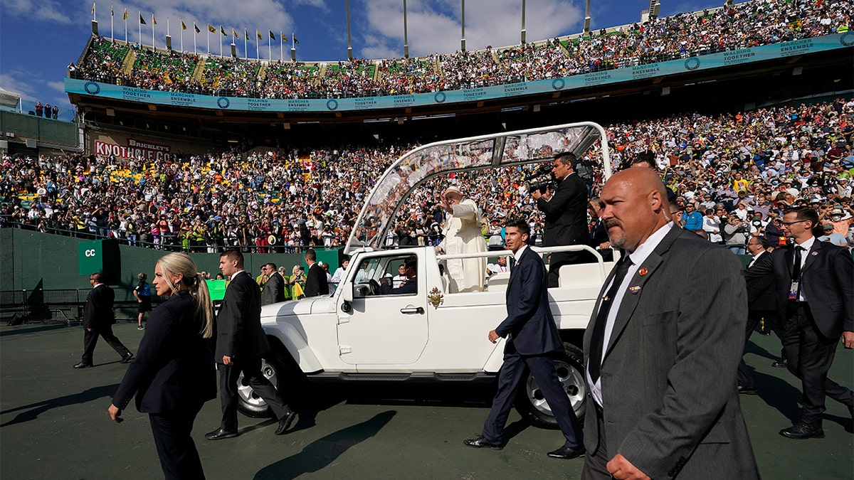 Pope Francis celebrates mass in Edmonton, Canada's Commonwealth Stadium