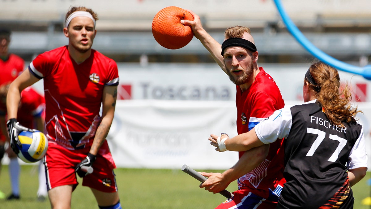 Germany and Norway compete in the Quidditch