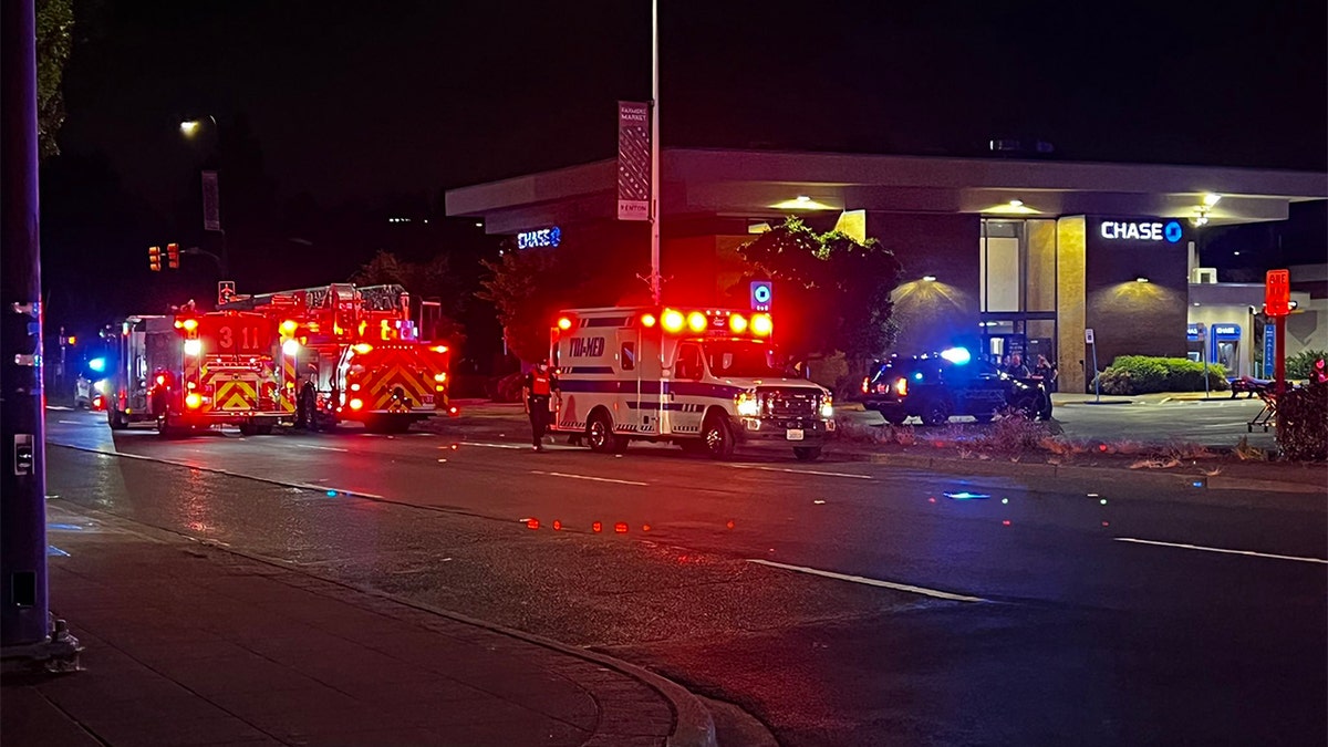 Renton, Washington shooting scene with ambulance