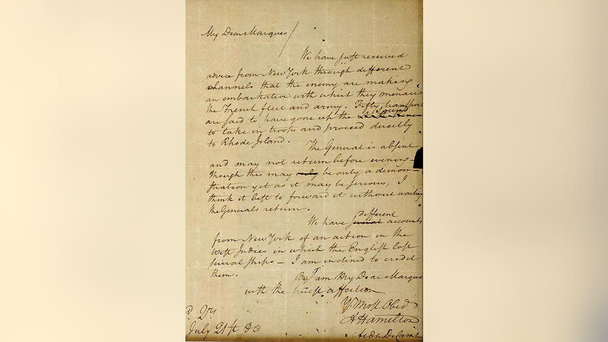 Alexander Hamilton's letter to the Marquis de Lafayette