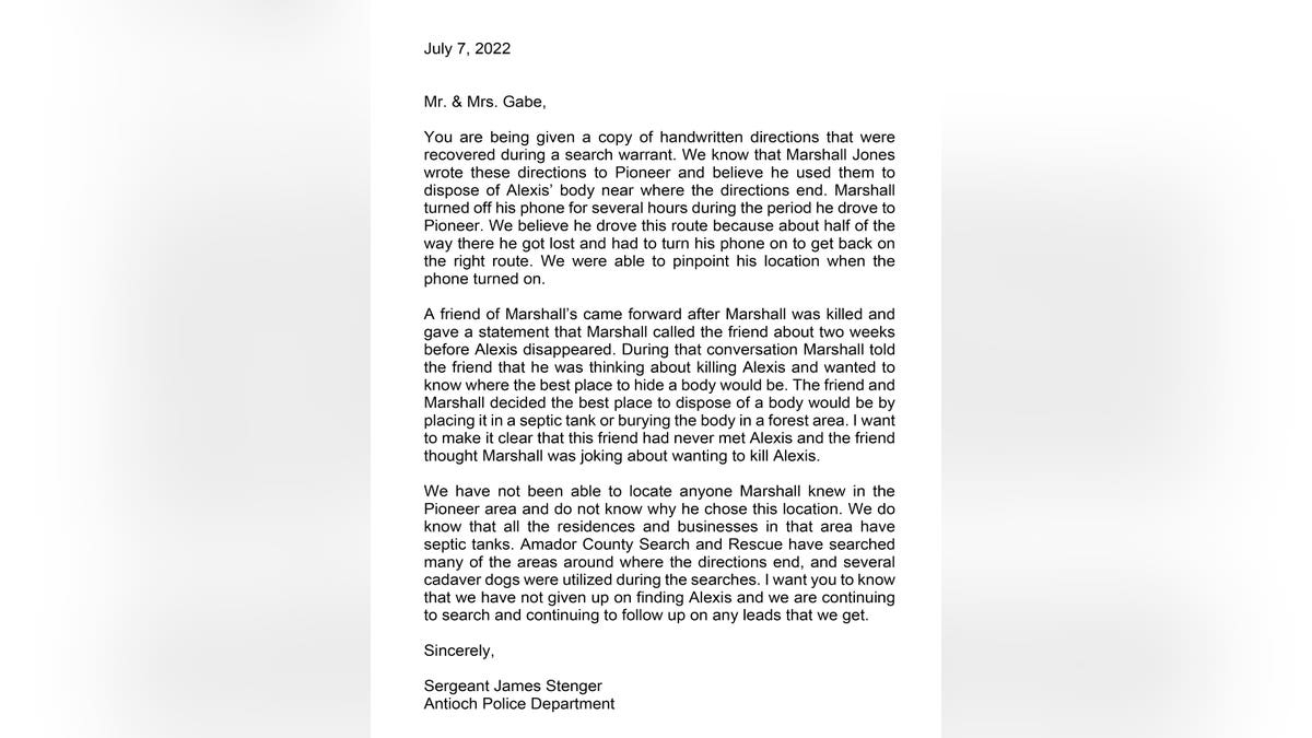 Letter re. Alexis Gabe to Gabe family