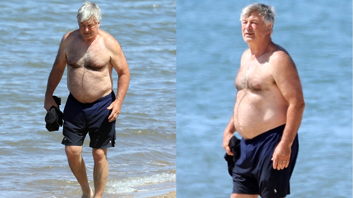Alec Baldwin takes a stroll on the sand in The Hamptons
