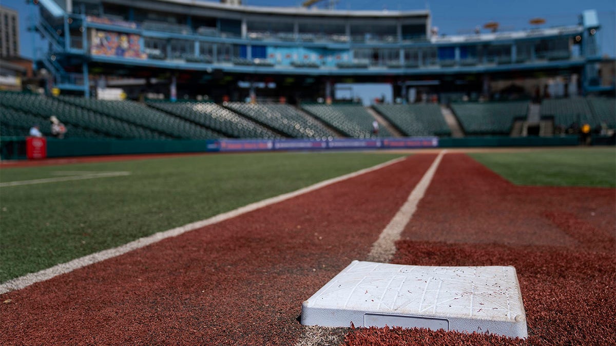 Larger base at a minor league baseball game