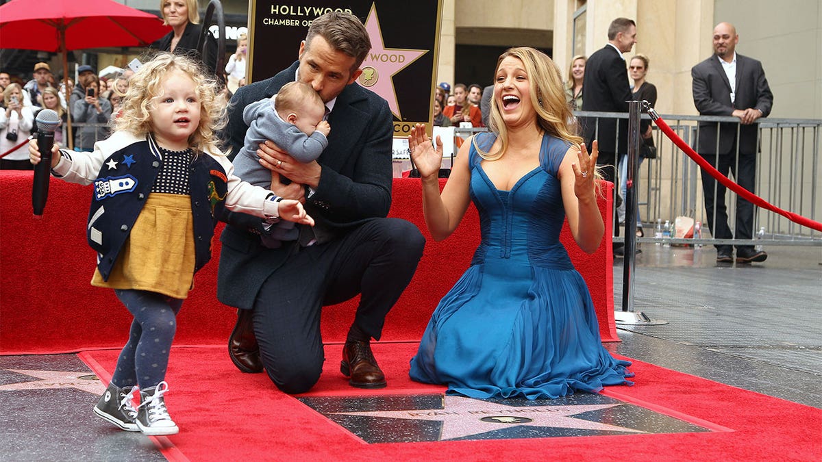 Blake Lively, Ryan Reynolds and two of their kids at Hollywood Walk of Fame.