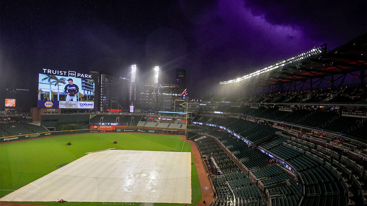 Play is stopped for a rain delay