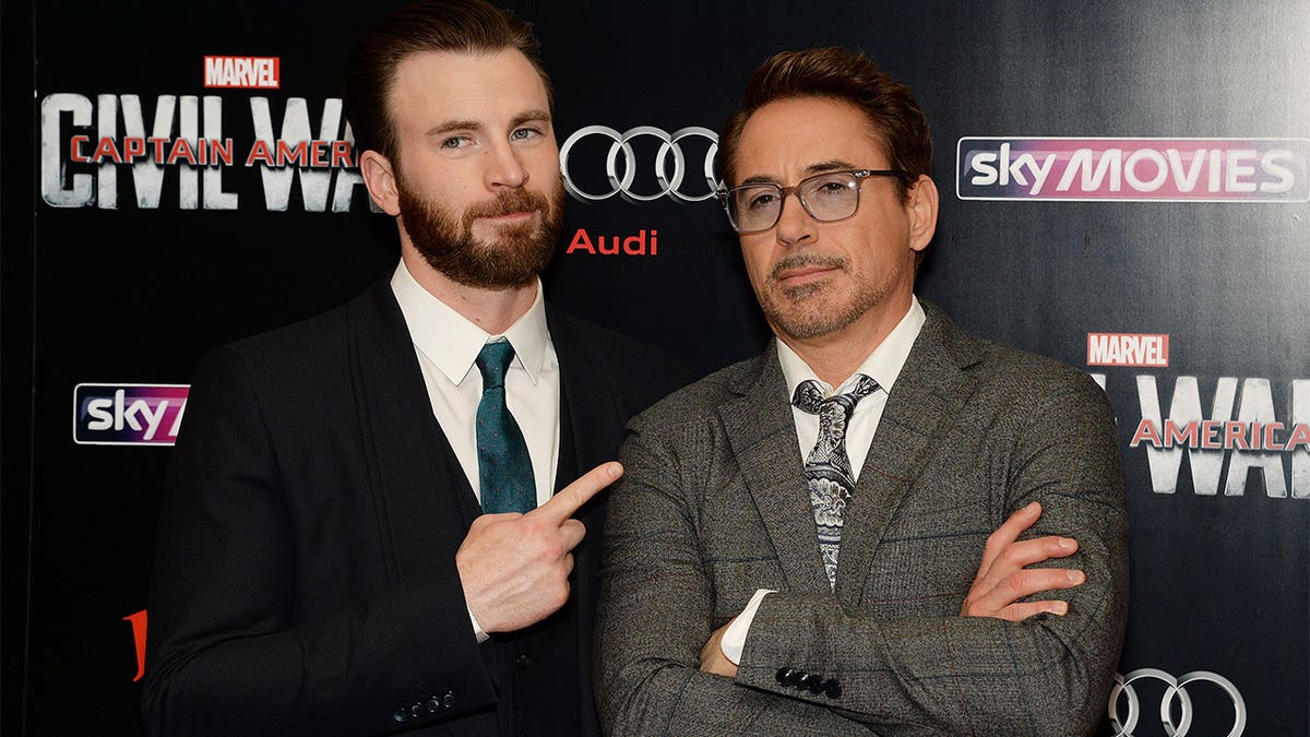 Chris Evans and Robert Downey Jr. at the premiere of "Captain America: Civil War."