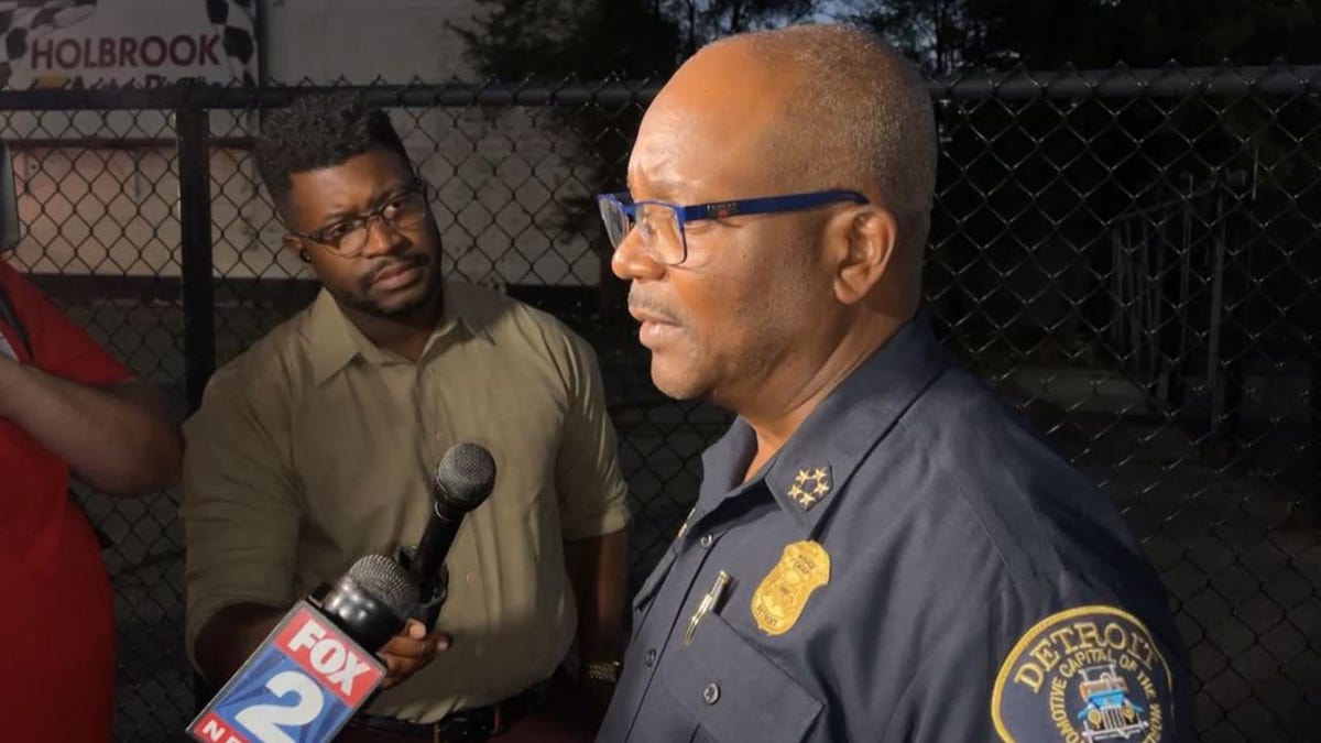 Detroit Police Chief James White gives a briefing