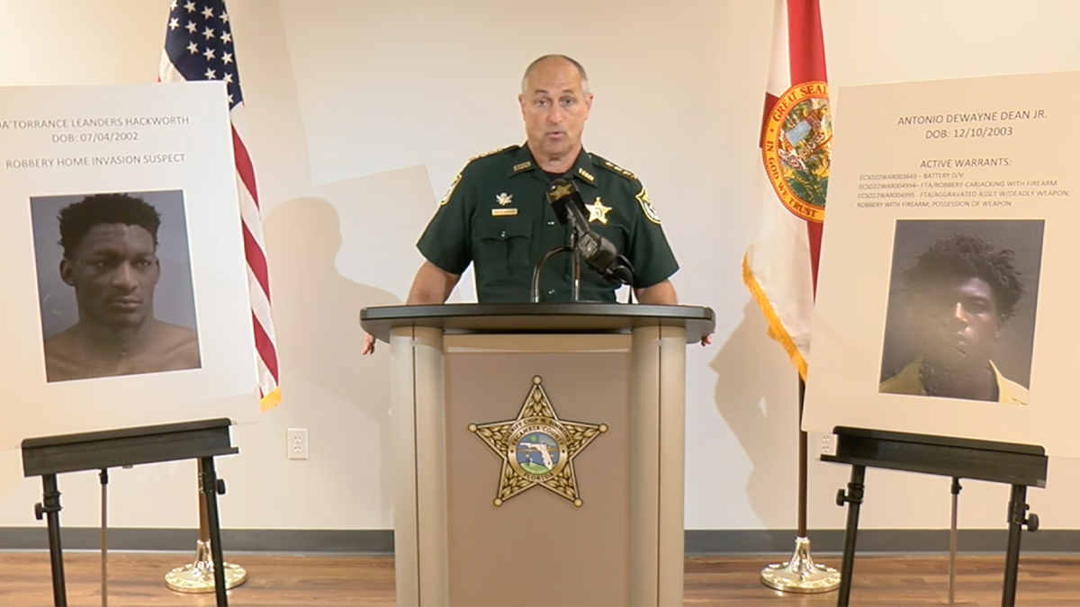 Escambia County Sheriff Chip Simmons at podium