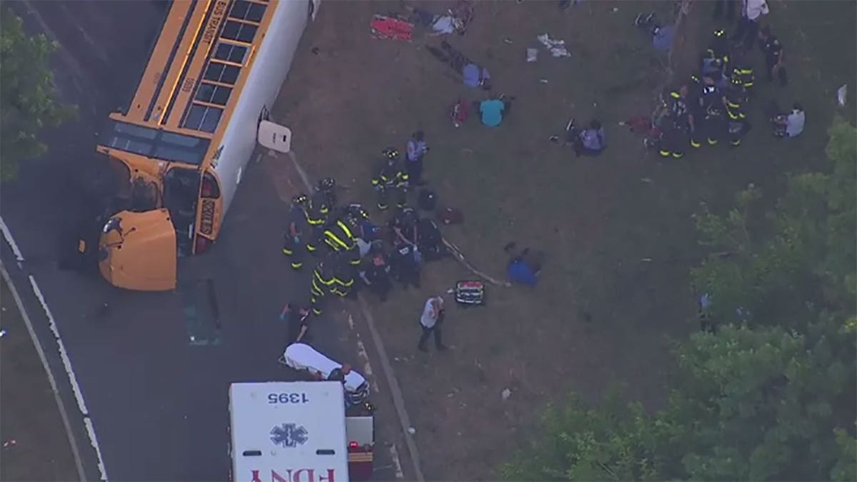 overturned school bus in NYC