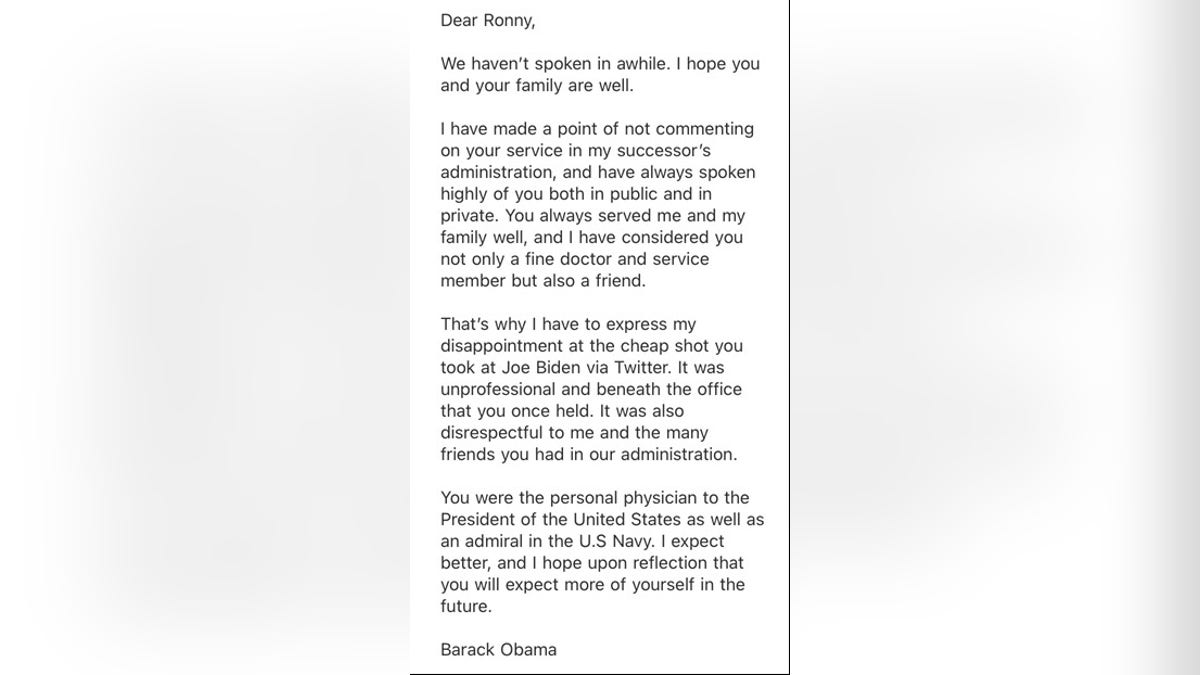 Obama sent an email to Ronny Jackson on Biden's mental health