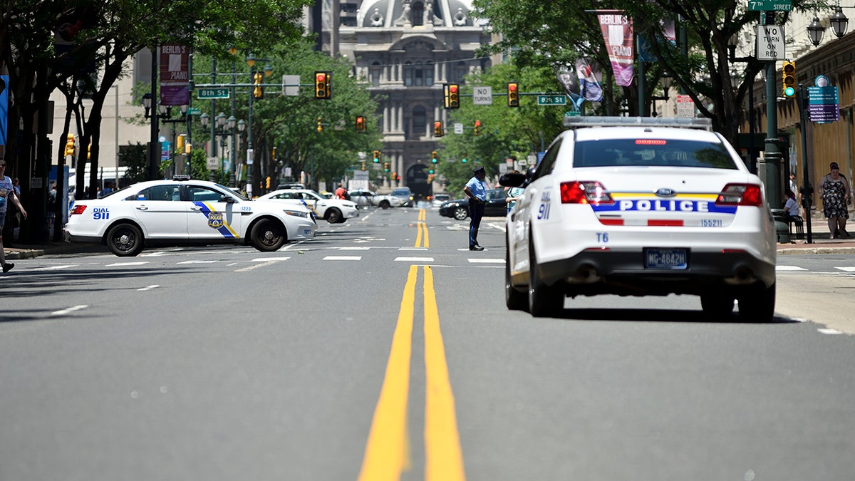 Philadelphia police along a street in the city
