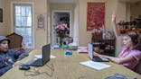Margery Smelkinson's children during virtual learning.