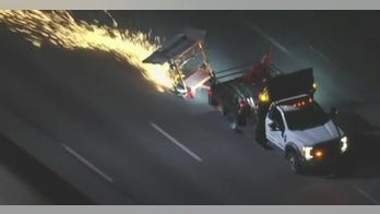 California suspect in stolen work truck leads police on spark-filled interstate chase