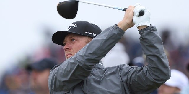 Talor Gooch of the U.S. plays from the ninth tee during the second round of the British Open on the Old Course at St. Andrews, Scotland, Friday, July 15, 2022.