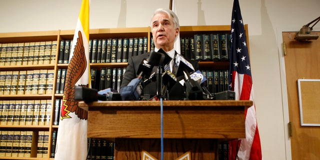 San Francisco District Attorney George Gascon speaks at a press conference regarding the verdict in the domestic abuse case of San Francisco Sheriff Ross Milkalimi at the San Francisco County Courthouse in San Francisco, Calif., March 19, 2012.