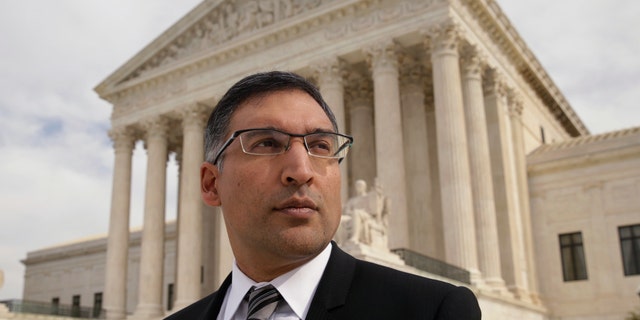 Attorney Neal Katyal, who runs the Supreme Court practice at the Hogan Lovells law firm, is seen in front of the Supreme Court building after arguing a case before the court in Washington November 4, 2014. Picture taken November 4, 2014.