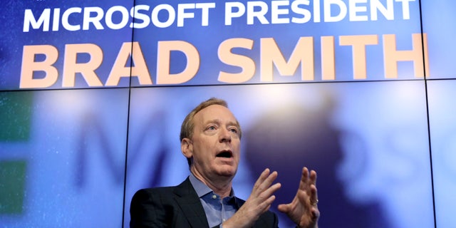 Microsoft President Brad Smith speaks during a Reuters Newsmaker event in New York, U.S., September 13, 2019. 