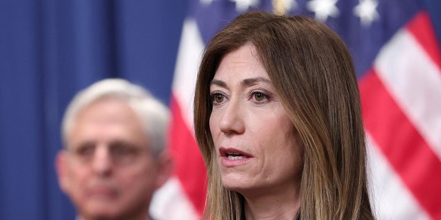 Anne Milgram, administrator of the Drug Enforcement Administration, speaks during a news conference to announce the extradition and unsealing of an indictment charging former Honduran President Juan Orlando Hernandez with participating in a cocaine-importation conspiracy and related firearms offenses in Washington April 21, 2022. 