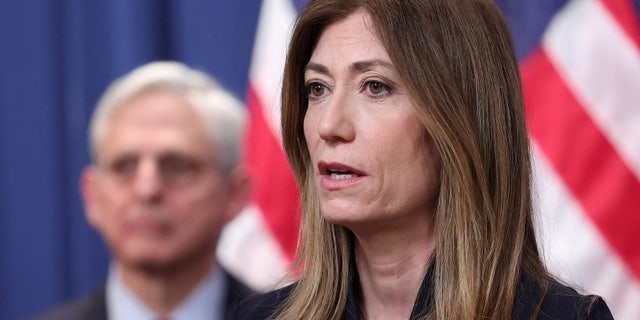 Anne Milgram, administrator of the Drug Enforcement Administration, speaks at a press conference to announce the extradition and quashing of an indictment accusing former Honduran President Juan Orlando Hernandez of participating in a conspiracy for the cocaine import and related firearms offenses in Washington on April 21, 2022. 