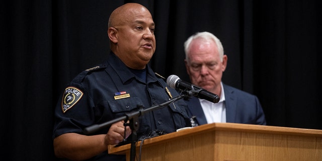 Uvalde Police Chief Pete Arredondo speaks at a press conference following the shooting at Robb Elementary School in Uvalde, Texas, U.S., May 24, 2022.